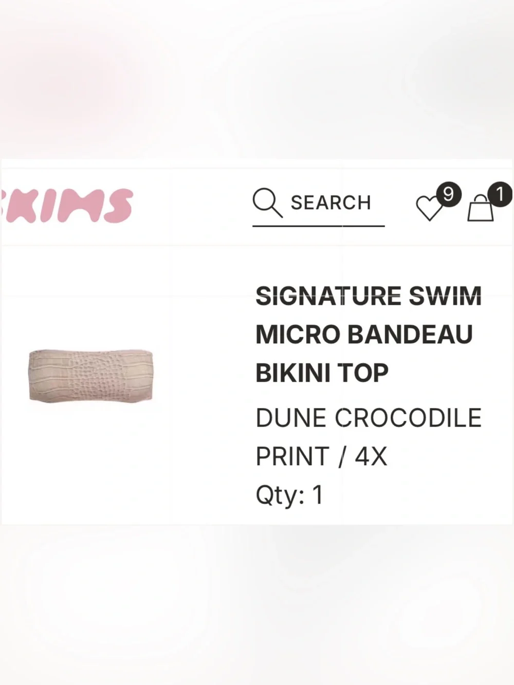 SKIMS Crocodile-Embossed Strapless Bandeau Bikini Top - Taupe